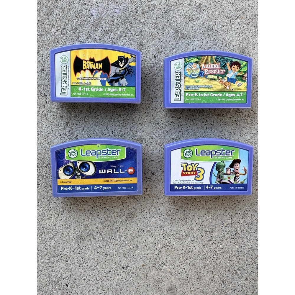 LeapFrog Leapster Game Cartridges Lot of 4- Batman, Go Diego, Toy Story, WALL-E